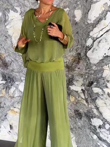 Ensemble Mousseline Bohème Chic - Top & Pantalon Palazzo