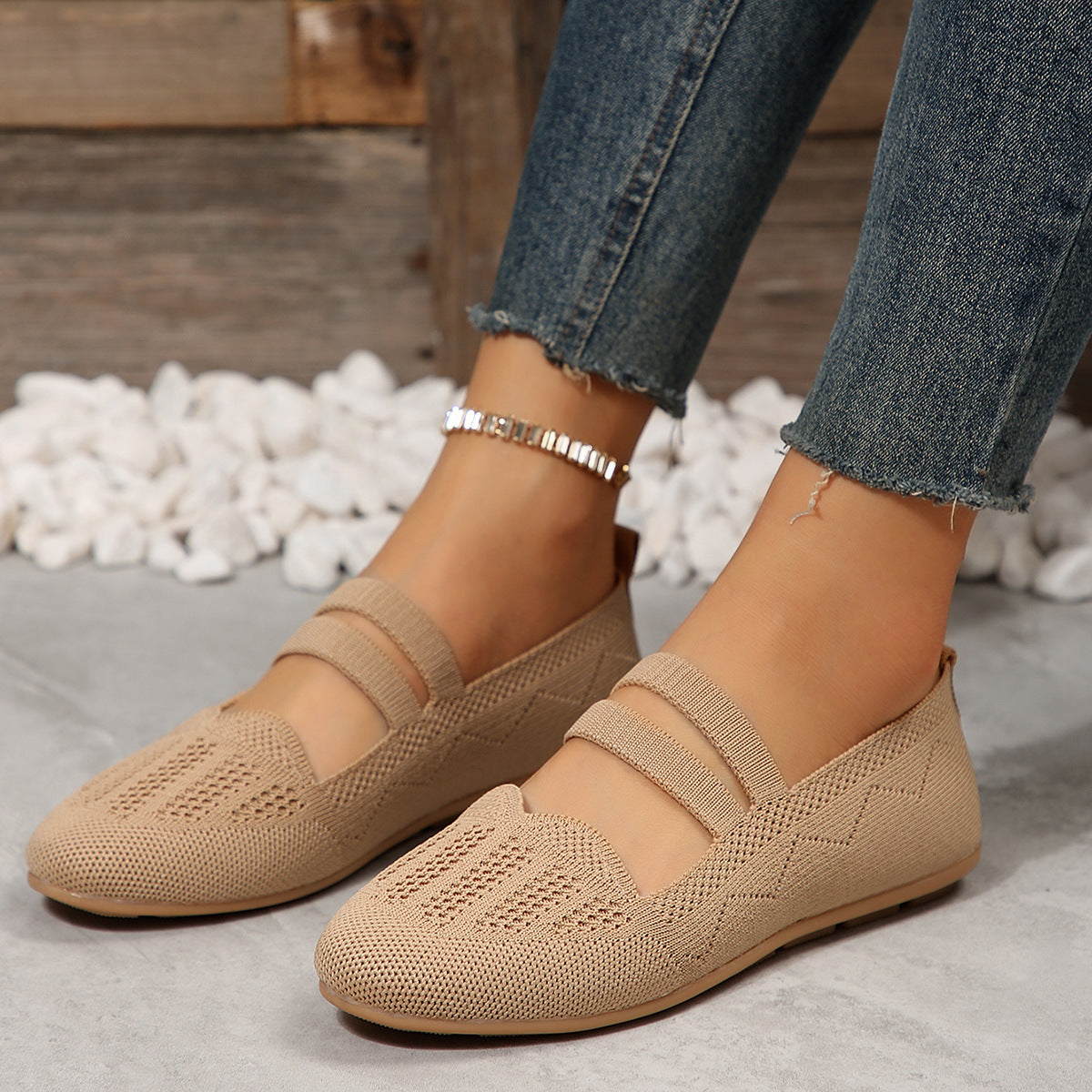 Chaussures Plates Maille Tricot - Slip-On Respirantes Confort