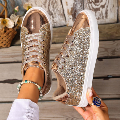 Chaussures de skate à lacets et paillettes grande taille, couleur unie