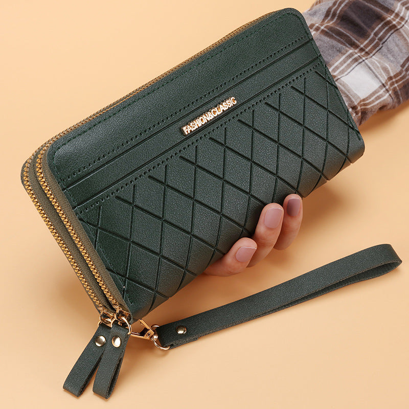 Portefeuille long simple à double fermeture éclair et plusieurs emplacements pour cartes pour femme